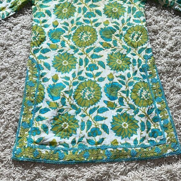 GRETCHEN SCOTT DESIGNS Embroidered Green White & Aqua Foliage Tunic Pullover XS - Picture 13 of 16